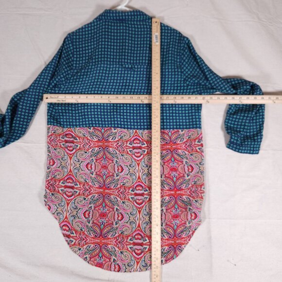 Tolani 100% Silk Button Tunic Womens Large Paisley Boho Roll Tab Sleeve FLAWS - Picture 5 of 16